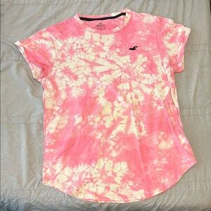 Hollister Pink and Cream Tie-Dye Tee